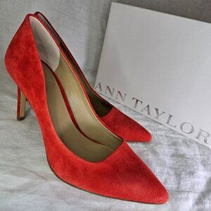Ann Taylor Kylie 3.75” Heel Suede Scarpin Stiletto Pump 8.5 Sweet Cherry Scarlet